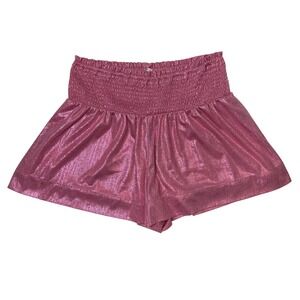 TCEC Smocked High Waisted Swing Shorts Metallic Sparkle Hot Pink Women's Size M